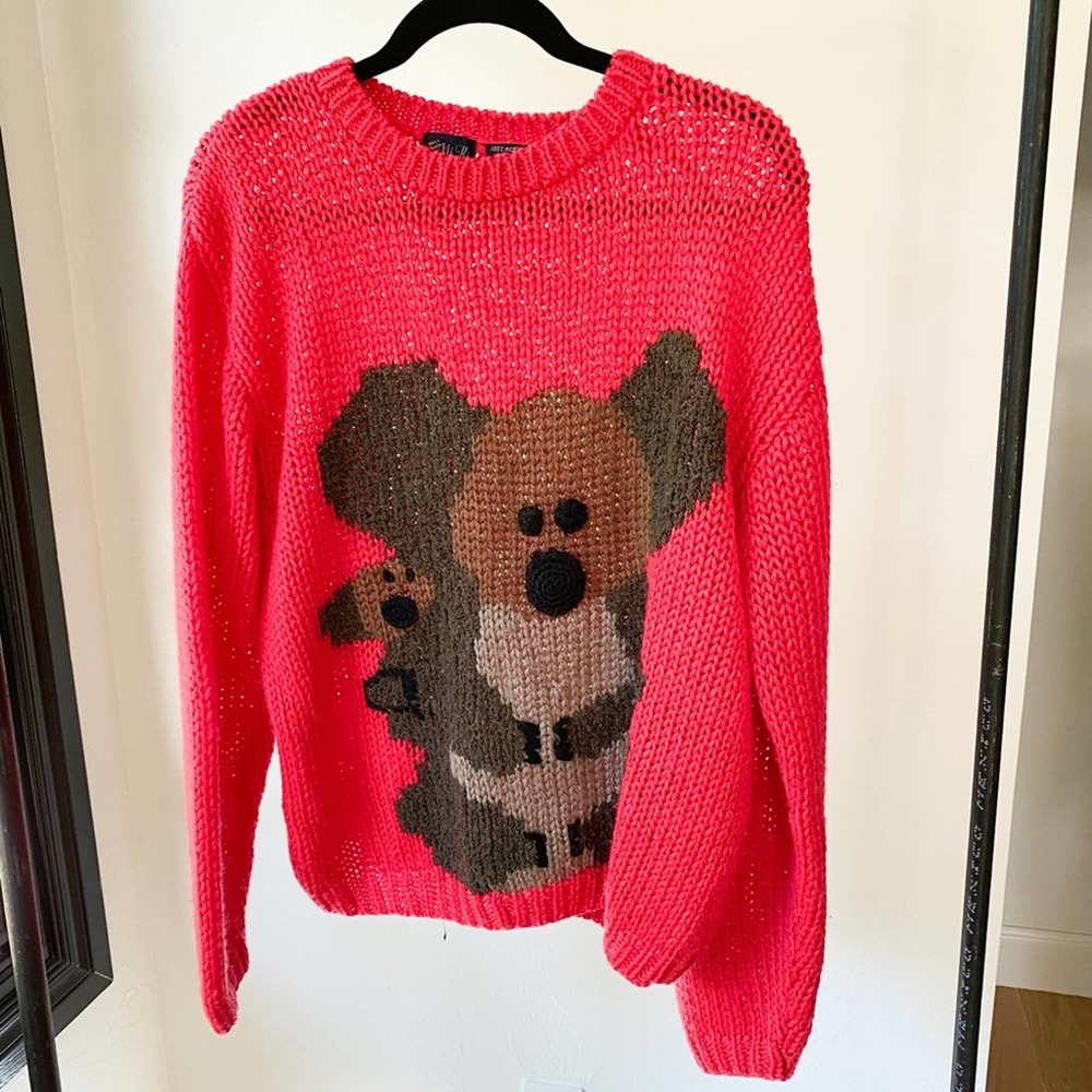 Mi Ki Women's Vintage Red/Brown Mama/Baby Koala Bear Crew Neck Sweater sz M